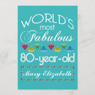 80. Geburtstag Fantastisch farbiges Gem Türkis Einladung