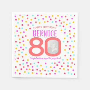 80. Geburtstag farbenfrohe Korallenkonfetti Custom Serviette
