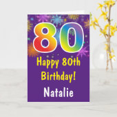 80. Geburtstag Farbenfrohe Regenbogenfeuerwerke Li Karte (Gelbe Blume)