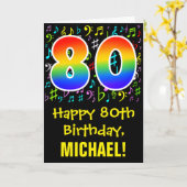 80. Geburtstag: Farbige Musiksymbole + Regenbogen  Karte (Gelbe Blume)