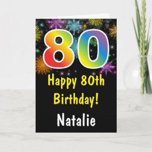 80. Geburtstag Farbige Regenbogen-Feuerwerkskarte Karte