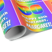 80. Geburtstag: Farbiges, lustiges Regenbogenmuste Geschenkpapier (Rolleneckpunkt)