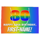 80. Geburtstag: Farbiges, lustiges Regenbogenmuste Große Geschenktüte (Rückseite)