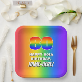 80. Geburtstag: Farbiges, lustiges Regenbogenmuste Pappteller