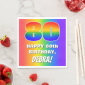 80. Geburtstag: Farbiges, lustiges Regenbogenmuste Serviette (Beispiel)