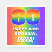 80. Geburtstag: Farbiges, lustiges Regenbogenmuste Serviette (Vorderseite)