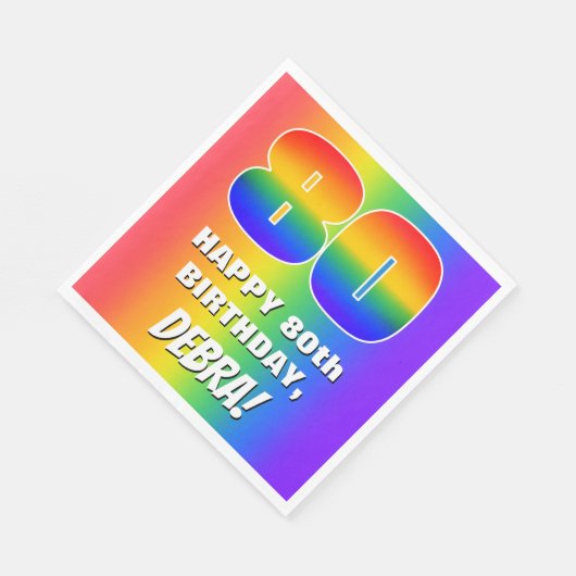 80. Geburtstag: Farbiges, lustiges Regenbogenmuste Serviette (Ecke)