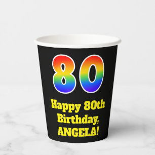 80. Geburtstag: Farblich, Spaß, Spannung, Regenbog Pappbecher