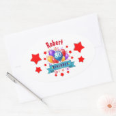 80. Geburtstag Feierliche Bunte Balloons C01HZ Ovaler Aufkleber (Umschlag)