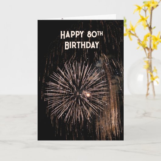 80. Geburtstag Feuerwerk Karte (Gelbe Blume)