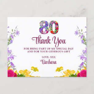 80. Geburtstag floral dank modernes 80 Jahre Party Postkarte