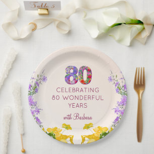 80. Geburtstag floral moderne 80 Jahre Party elega Pappteller