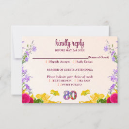 80. Geburtstag floral moderne 80 Jahre Party elega RSVP Karte