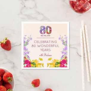 80. Geburtstag floral moderne 80 Jahre Party elega Serviette