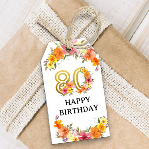 80. Geburtstag Florale Goldene Zahl 80 An und Von Geschenkanhänger