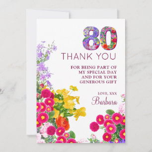 80. Geburtstag florale moderne 80 Jahre Party Dankeskarte