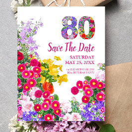 80. Geburtstag florale moderne Save the Date Postk Ankündigungspostkarte