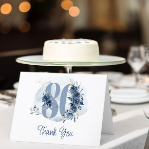 80. Geburtstag Florale Nummer Küstenblau Dankeskarte