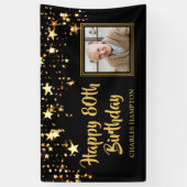 80. Geburtstag Foto Black Gold Stars Personalisier Banner (Vertikal)
