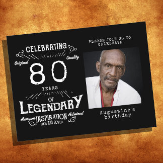 80. Geburtstag Foto Black Vintag Birthday Einladun Postkarte