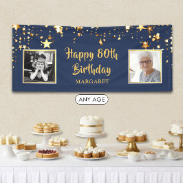 80. Geburtstag Foto Blue Gold Stars Personalisiert Banner