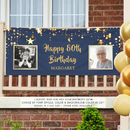 80. Geburtstag Foto Blue Gold Stars Personalisiert Banner
