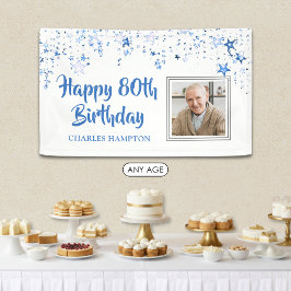 80. Geburtstag Foto Blue Stars Personalisiert Bann Banner