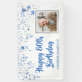80. Geburtstag Foto Blue Stars Personalisiert Bann Banner (Vertikal)