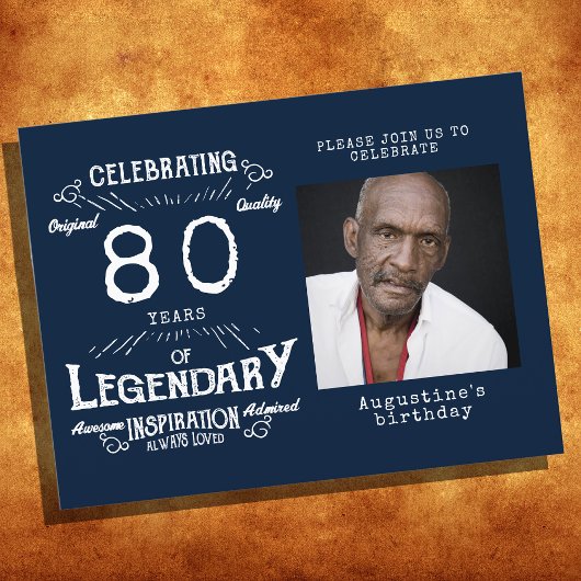 80. Geburtstag Foto Blue Vintag Birthday Invites Postkarte