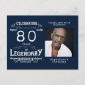 80. Geburtstag Foto Blue Vintag Birthday Invites Postkarte (Vorderseite)