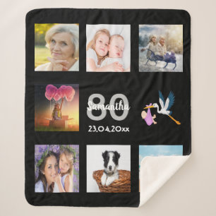 80. Geburtstag Foto Collage schwarz Sherpadecke