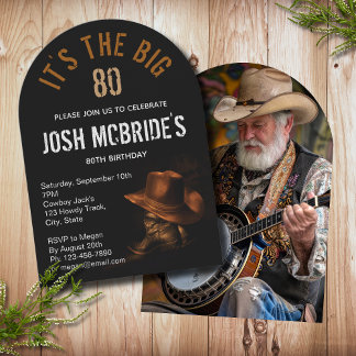 80. Geburtstag Foto Cowboy Hat Boots Maskuline Einladung