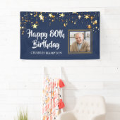 80. Geburtstag Foto Gold Stars Blau Personalisiert Banner (Insitu)