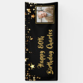 80. Geburtstag Foto Gold Stars Personalisiert Blac Banner (Vertikal)