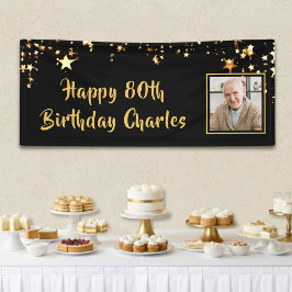 80. Geburtstag Foto Gold Stars Personalisiert Blac Banner
