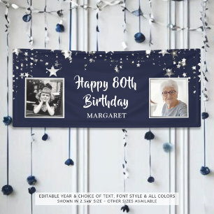 80. Geburtstag Foto Navy Silver Stars Personalisie Banner