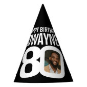 80. Geburtstag Foto personalisiert weiß schwarz Partyhütchen (Vorderseite)
