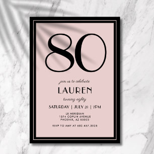 80. Geburtstag Frauen Modern Minimal Schwarz Rosa Einladung