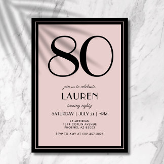 80. Geburtstag Frauen Modern Minimal Schwarz Rosa Einladung