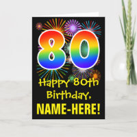 80. Geburtstag: Fun Fireworks Pattern + Rainbow 80