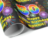 80. Geburtstag: Fun Fireworks, Rainbow Look # "80" Geschenkpapier (Rolleneckpunkt)