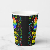 80. Geburtstag: Fun Musiknotens Pattern, Regenboge Pappbecher (Rechts)