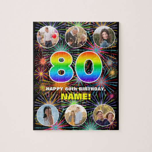 80. Geburtstag: Fun Rainbow #, Individuelle Name + Puzzle (Vertikal)