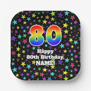80. Geburtstag: Fun Stars Muster und Regenbogen "8 Pappteller