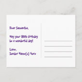 80. Geburtstag: Fun Stars Pattern, Regenbogen 80,  Postkarte (Rückseite)