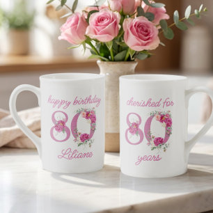 80. Geburtstag Für 80 Jahre geschätzte Blumennumme Porzellantasse