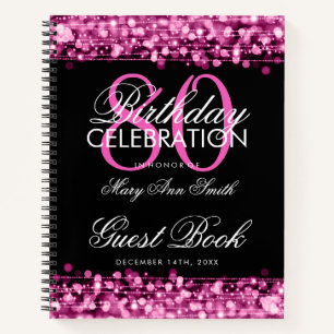 80. Geburtstag Gästebuch Party Glitzern Pink Notizbuch