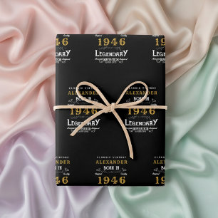 80. Geburtstag Geboren 1946 Legende Vintage Schwar Geschenkpapier Set