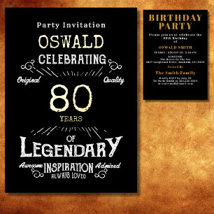 80. Geburtstag Geboren Legendär Schwarz Gold Retro Folieneinladung