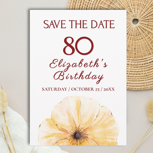 80. Geburtstag Gelbe Blume, Elegante Save-the-Date